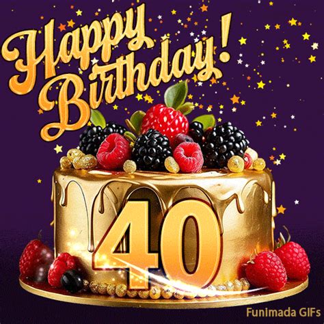 Happy 40th Birthday GIF with a Luxurious Gold Drip Cake - Download on ...