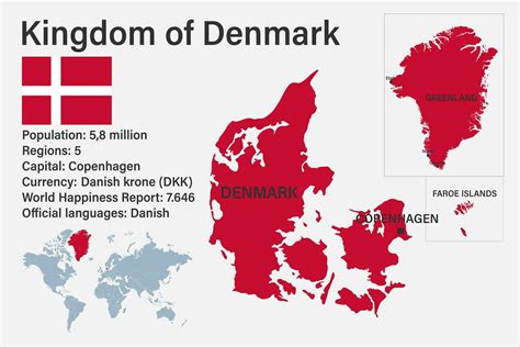 Highly detailed Kingdom of Denmark map with flag, capital and small map of the world 25756411 ...