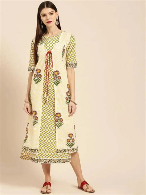 Buy Yellow Printed Cotton Dress With Jacket Online at Rs.1362 | Libas
