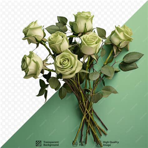 Premium PSD | Green roses in a bouquet resting on transparent ...
