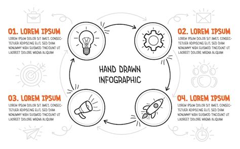 Business infographic with hand drawn icons on white background. four ...