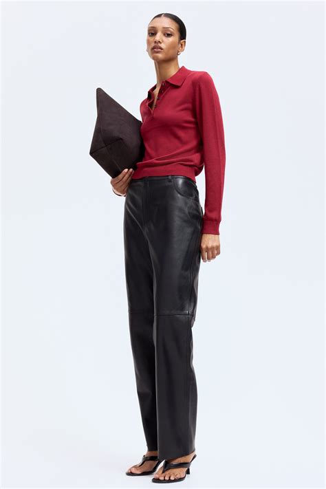 Women's Dark red Fine-knit polo shirt | H&M IN