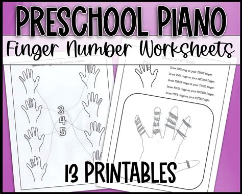 Preschool Piano Finger Number Worksheets: Beginning Piano Prep Finger ...