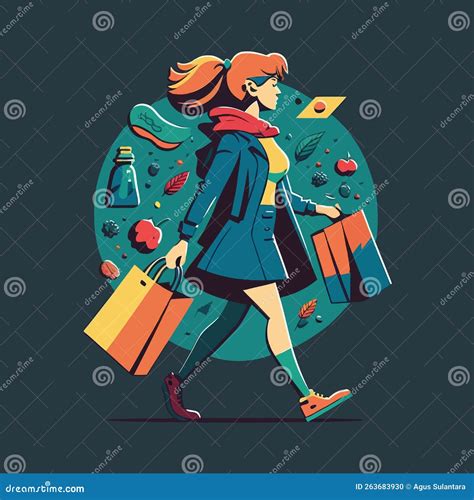 Woman Shopping Carrying Bags. Concept of Shopping Addiction, Shopaholic ...