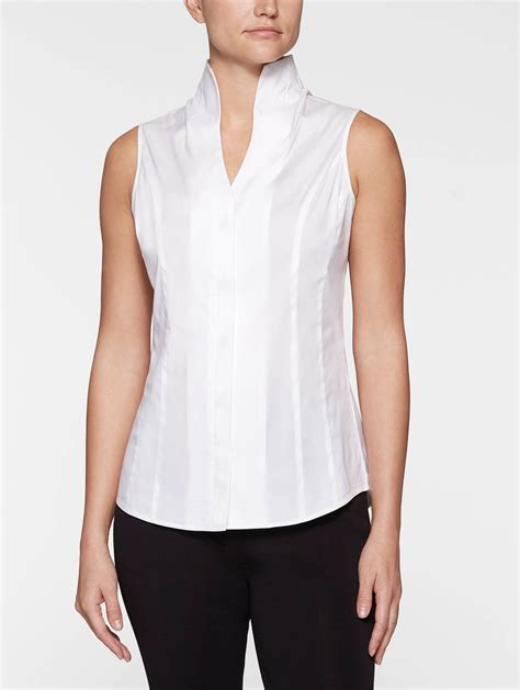 White Stretch Cotton Sleeveless Blouse | Ladies tops blouses ...