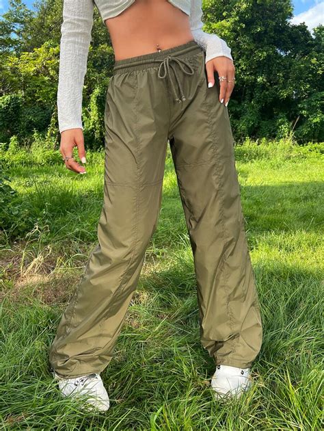 SHEIN ICON Gorpcore Grunge Solid Drawstring Waist Parachute Pants ...
