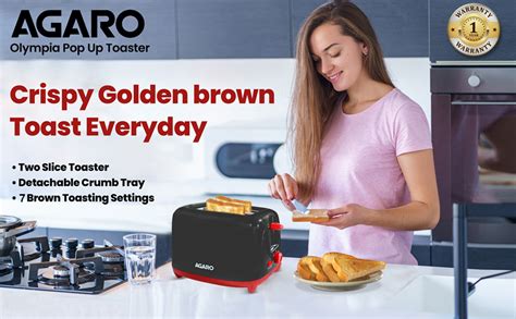 Buy AGARO Olympia 750-Watt 2-Slice Pop-Up Toaster with 7 Toasting ...