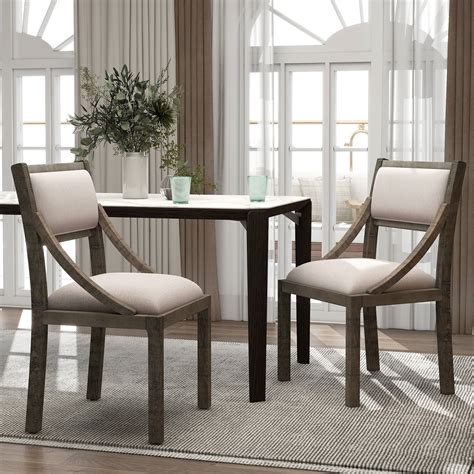 Ergonomic Design Upholstered Chairs Weathered Finish Retro Wood Dining ...