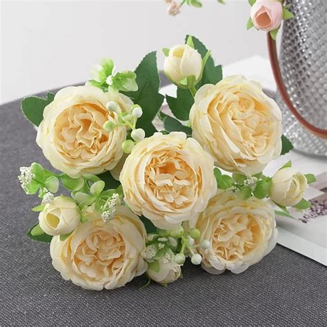 3 Bunches Peony Artificial Flower For Decoration Fake Faux Bouquet ...