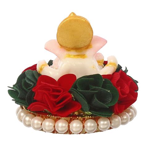 Lord Ganesha Idol on Decorative Handcrafted Plate with Colorful Flowers ...