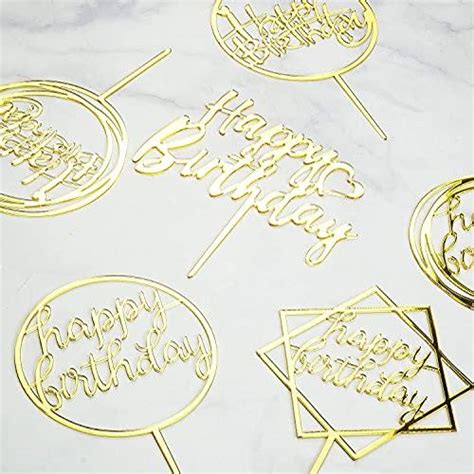Cake Topper: Check Pack of 6 Gold Birthday Cake Topper Set, Acrylic ...