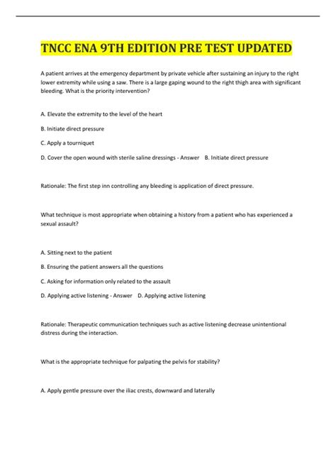 TNCC ENA 9TH EDITION PRE TEST UPDATED - TNCC ENA - Stuvia US