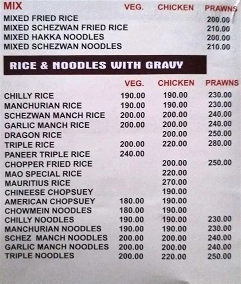 Menu at Mao Family Restaurant, Mumbai, 534 536 Kalbadevi Road Near ...