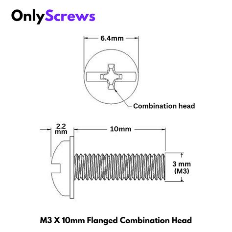 M3 X 10mm Flanged Combination head washer head SS 304 Screw (Dia. 3mm ...