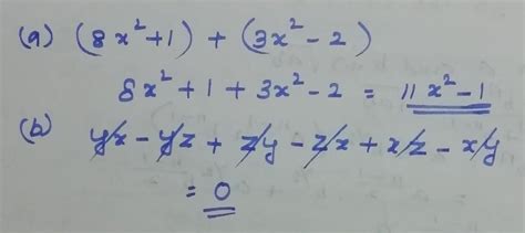 Add the following (a) (8x²+1)+(3x²–2) (b) yx–yz,zy–zx,xz–xy - Brainly.in