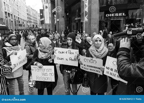 Muslim Community Demonstrating Against Terrorism in Milan, Italy ...