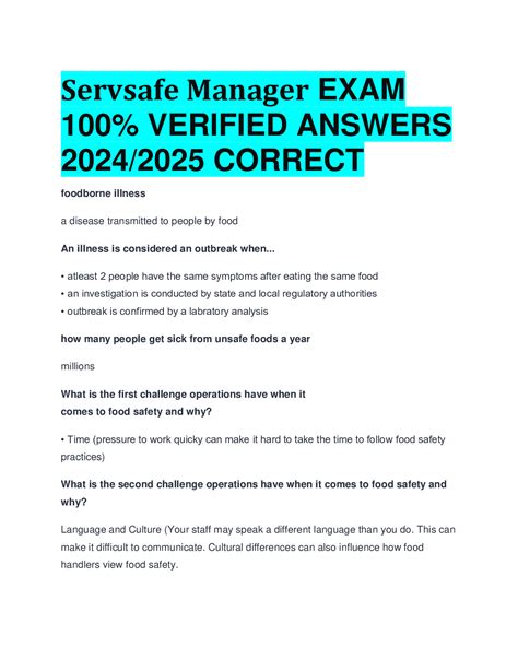ServSafe Manager Exam - Questions With Correct Answers 2022/2023 - DocMerit