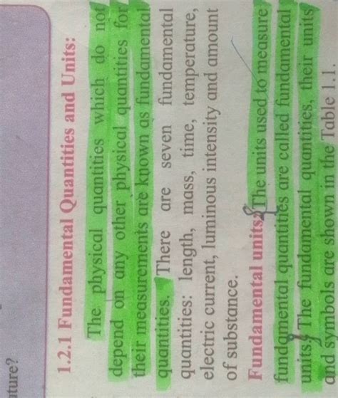 1.2.1 Fundamental Quantities and Units: The physical quantities which do