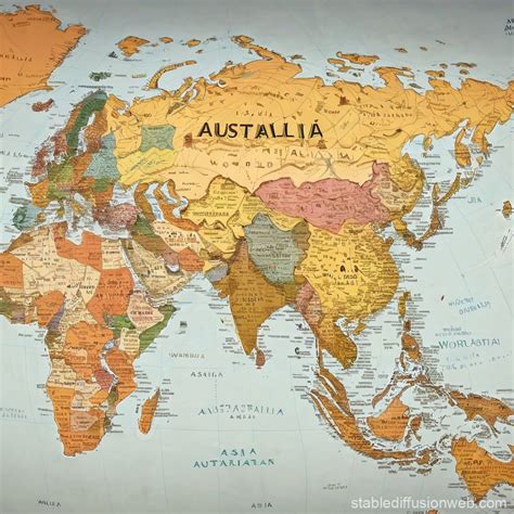 Asia Australia World Map | Stable Diffusion Online
