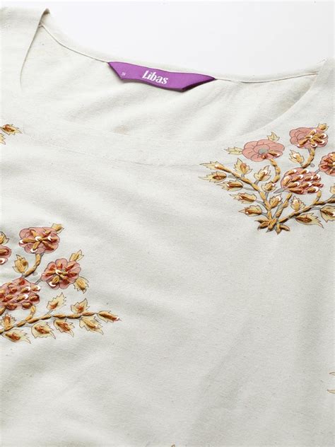 Buy Off White Printed Cotton Blend Straight Kurta With Trousers Online ...