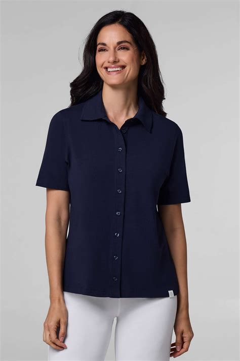 Women's Button Down Short Sleeve Shirt | Navy UPF 50+