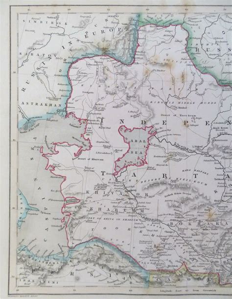 Central Asia Turkestan Bukhara Samarkand Caspian Sea Aral Sea c. 1850 Archer map: (1850) Map ...