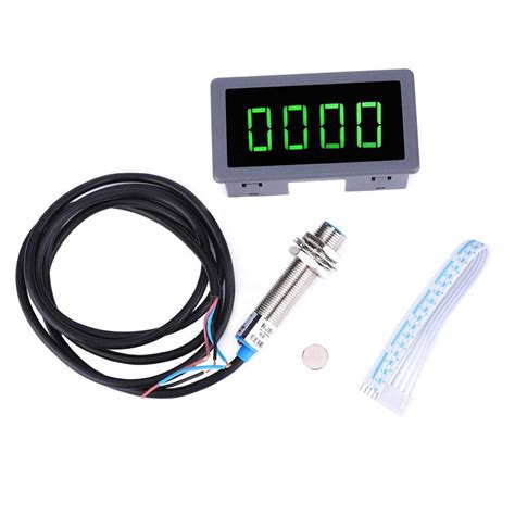 DC 8-24V 40mA 10-9999RPM 4 Digital LED Tachometer RPM Speed Meter+Hall ...