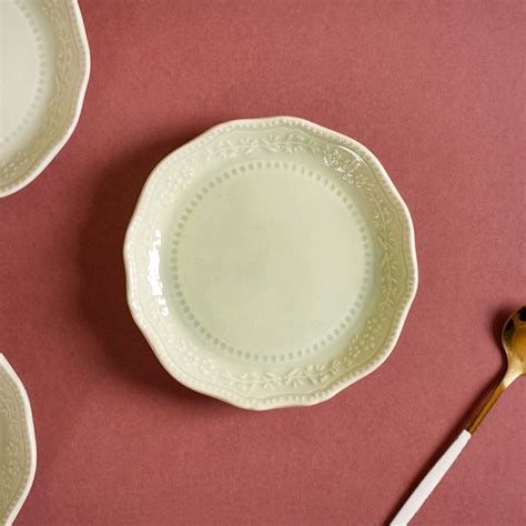 Era Embossed Small Dessert Plate Set Of 6 Light Green 4.5" Online ...
