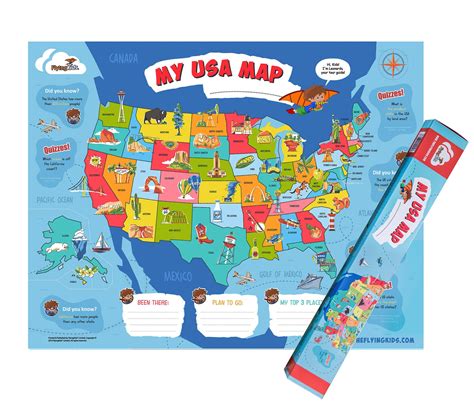 FlyingKids® USA Map Poster for Kids. Dry-Erase pen included, and a ...