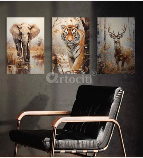 Buy 3-Piece Elephant, Deer, and Tiger Jungle Canvas Set Online - Artociti