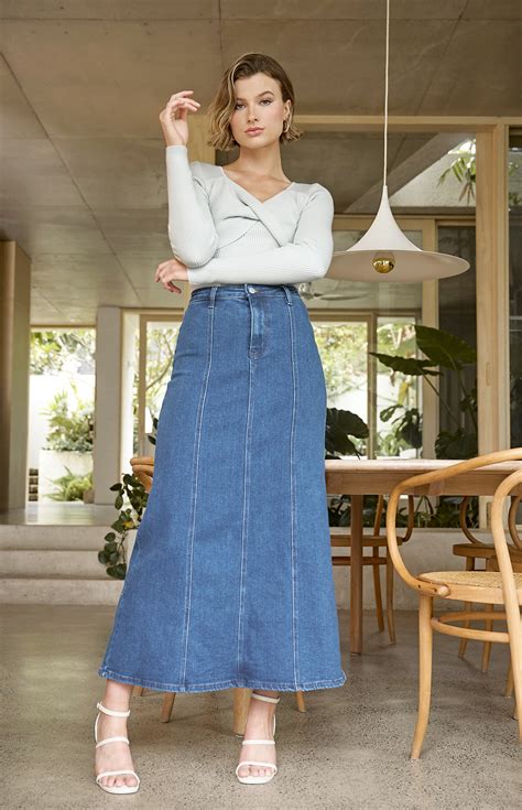 Maxi Denim Skirt with Panel Details (SDM136) | Style State