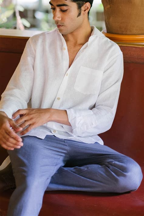 Pants for men- Buy Linen Easy Pants for Men Wildflower Blue