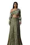Buy Green Georgette, Net, Crepe Sequins, Embroidered Textured Lehenga ...