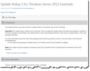 Update Rollup 2 for WS2012 Essentials Released