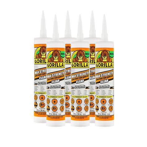 Amazon.com: Gorilla Max Strength Clear Construction Adhesive, 9 Ounce ...