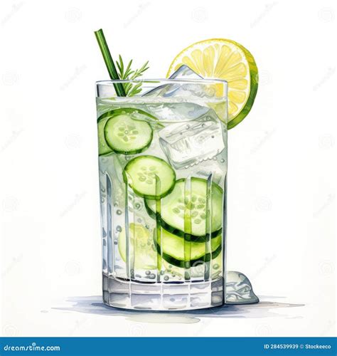 Realistic Watercolor Illustration of a Refreshing Cucumber Lime Vodka ...