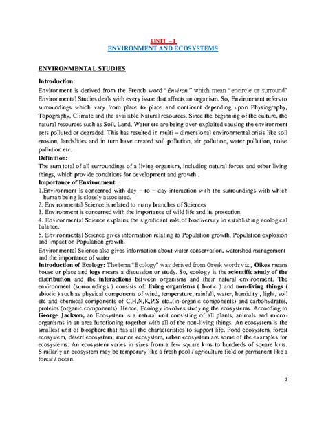 Environmental Studies: Ecosystems and Their Importance in ES Course ...