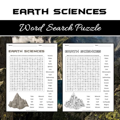 Earth Sciences Word Search Puzzle Worksheet PDF – PrintableBazaar