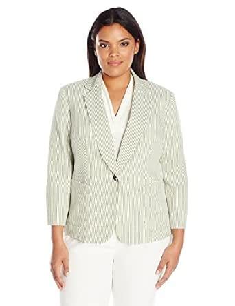 Buy Kasper Women's Plus Size 1 Button Notch Collar Stripe Seersucker ...