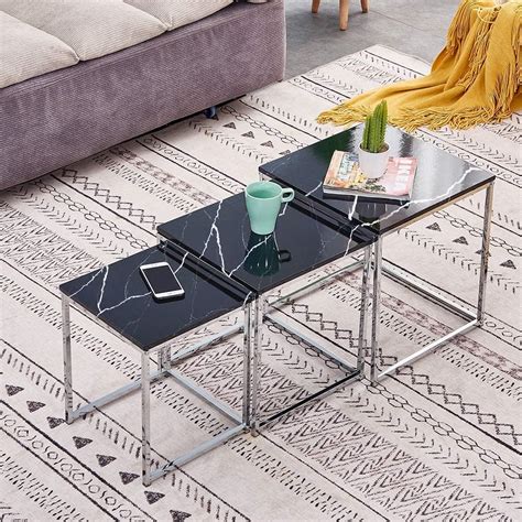 Menaka Modern 3-Piece Black High Gloss Nesting Tables with India | Ubuy