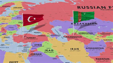 Turkmenistan and Turkey Flag Waving with The World Map, Seamless Loop ...