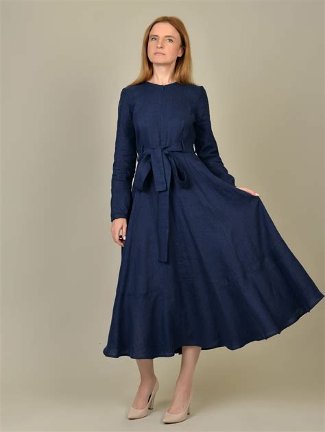 Deep Blue Linen Dress. Elegant Women's Linen Dress. Woman's Clothing ...