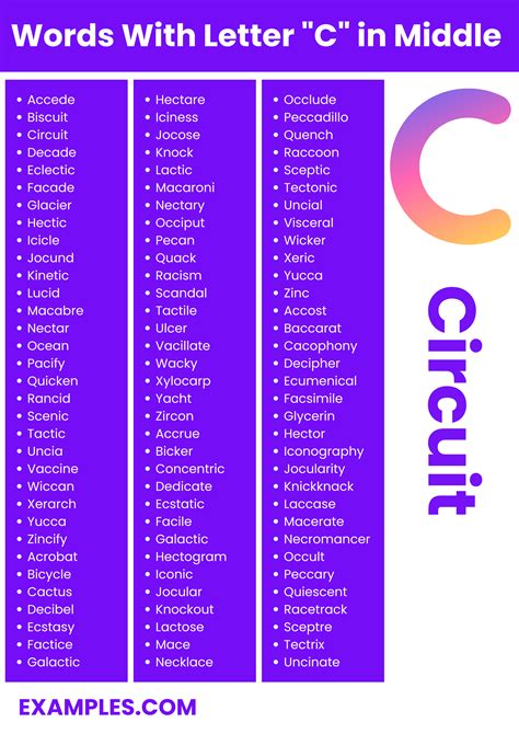 450+ Words With Letter C in Middle List, Meaning, PDF
