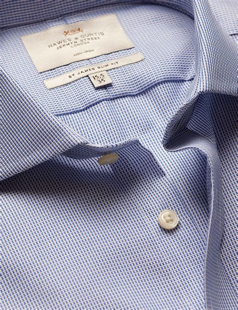 Men's Slim Fit Royal & White Textured Weave Non-Iron Shirt | Hawes & Curtis