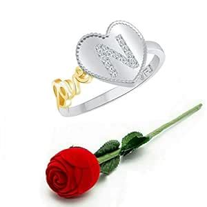 Buy Vighnaharta Valentine Gift Love N Alphabet in Heart CZ Rhodium ...
