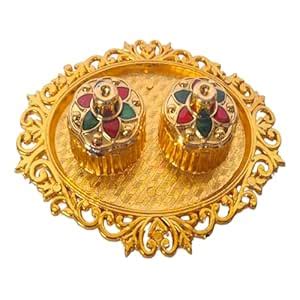PRIMEFAIR Haldi Kumkum Dabbi with Lid and Attached with Thali Brass ...