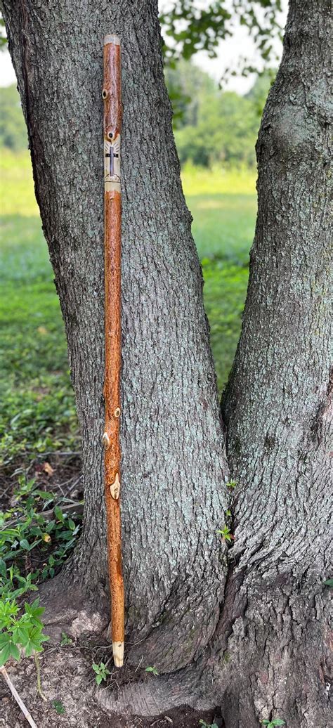 Natural Sassafras Wood Walking Staff With Cross, Hiking Walking Stick ...