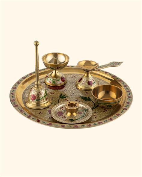 Brass Divine Pooja Set Color Engraved– monorex