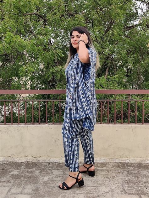 Indigo White Hand Block Printed Shirt Kaftan Coordinated Set – Kasaa Hues