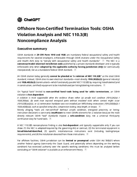 Offshore Non-Certified Termination Tools: OSHA & NEC 110.3(B) Analysis ...